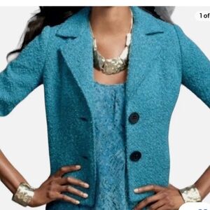 CAbi Boucle Jacket Blazer Wool Blend Lined #186 Teal Turquoise Old Money Size 6